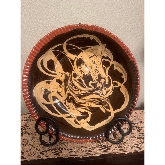 Colonial Williamsburg Redware Pottery Marbled Slipware Pie Plate 8” - Picture 1 of 4